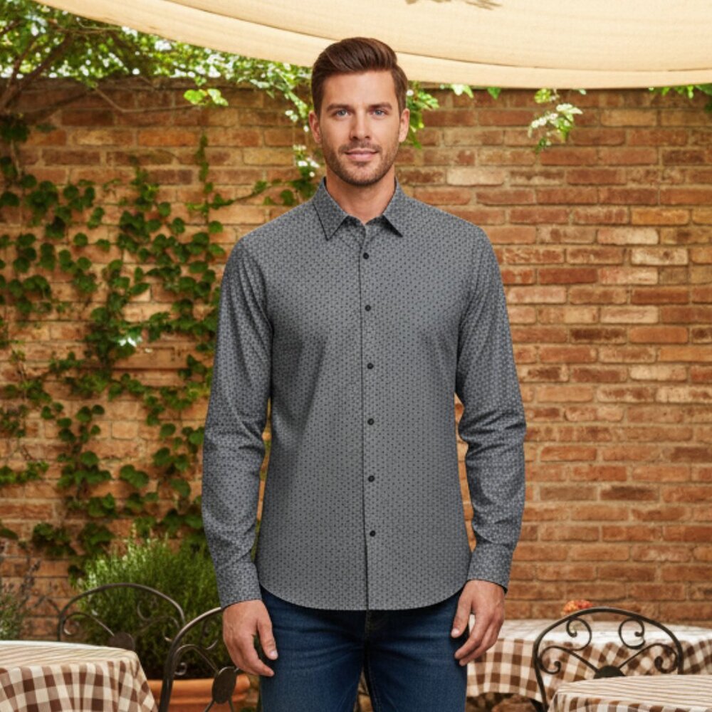NWT Marc Anthony Navy White Cotton Stretch Slim Fit Button-Down Shirt Men's XL